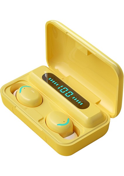 F9 - 5c 4 Bar Işık - Dijital Ekran Macaron Bluetooth Kulaklık Sarı (Yurt Dışından)