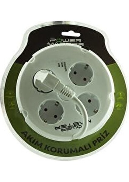 16891 Extensıon Cable/Powermaster Akım Korumalı 4 Lü Priz Yuvarlak Kasa