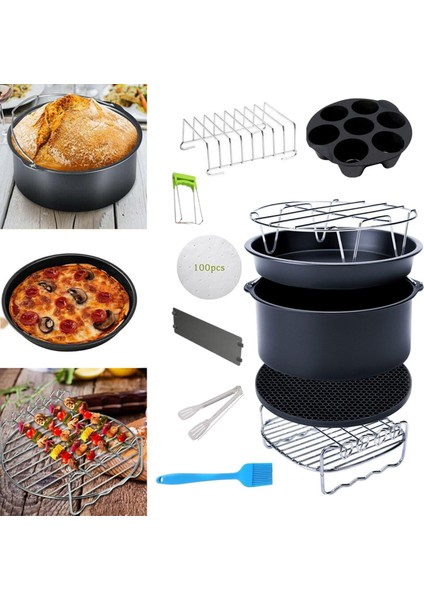 Yui / Xiaomi / Philips / Kumtel Uyumlu 12'li Air Fryer Aksesuarları Seti (20cm) - Siyah (Yurt Dışından) fiyatları