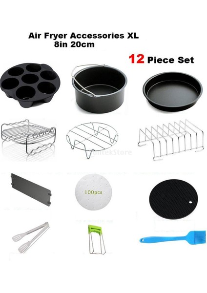 Yui / Xiaomi / Philips / Kumtel Uyumlu 12'li Air Fryer Aksesuarları Seti (20cm) - Siyah (Yurt Dışından) modelleri