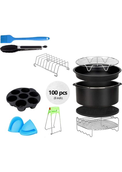 Yui / Xiaomi / Philips / Kumtel Uyumlu 12'li Air Fryer Aksesuarları Seti (20cm) - Siyah (Yurt Dışından) fiyatları