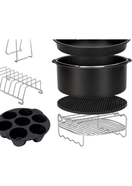 Yui / Xiaomi / Philips / Kumtel Uyumlu 12'li Air Fryer Aksesuarları Seti (20cm) - Siyah (Yurt Dışından) fırsatları
