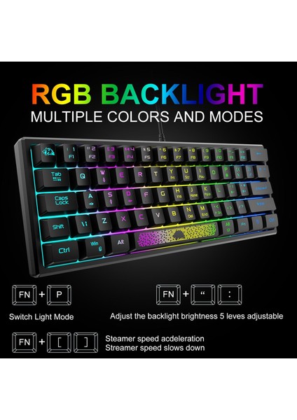 Rgb Arkadan Aydınlatmalı 62 Anahtar Oyun Klavye 60% Düz Düz Düz Düz Düz Düzeni