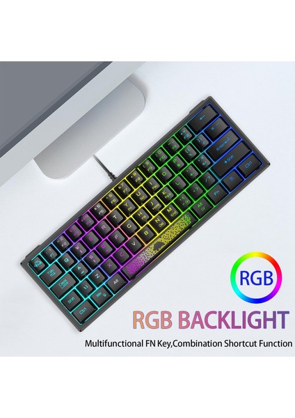 Rgb Arkadan Aydınlatmalı 62 Anahtar Oyun Klavye 60% Düz Düz Düz Düz Düz Düzeni