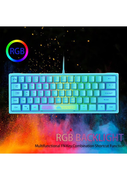 Rgb Arkadan Aydınlatmalı 62 Anahtar Oyun Klavye 60% Yerleşim Tipi Seyahat Mavi Için Kablolu