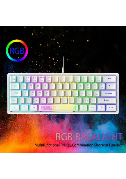 Rgb Arkadan Aydınlatmalı 62 Anahtar Oyun Klavye 60% Düzen Iş Tipis Seyahat Beyaz Için Kablolu