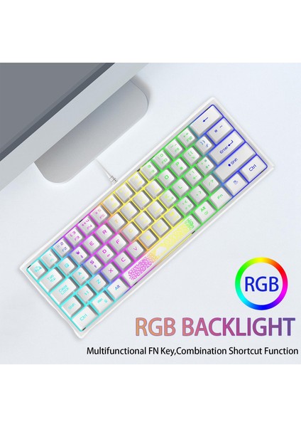 Rgb Arkadan Aydınlatmalı 62 Anahtar Oyun Klavye 60% Düzen Iş Tipis Seyahat Beyaz Için Kablolu