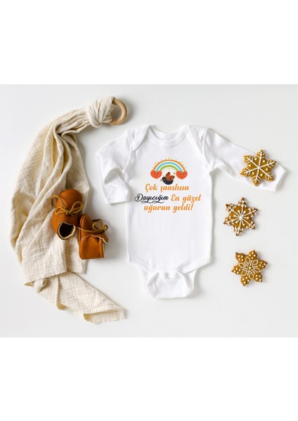 Nilesbabyshop Çok Şanslısın Dayıcığım En Büyük Uğrun Geldi Yazılı Uzun Kol Zıbın