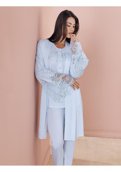 757 Penye 3'lü Sabahlık Pijama Takımı