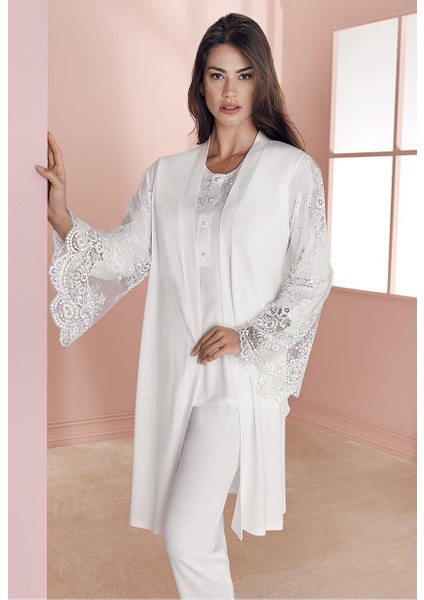 757 Penye 3'lü Sabahlık Pijama Takımı