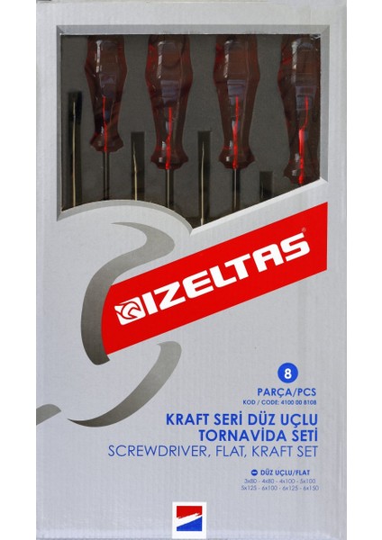 Kraft Seri Düz Uçlu Tornavida Serisi 8 Parça