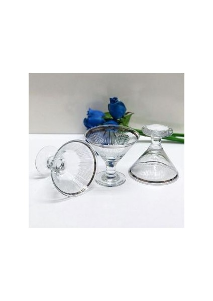 6'lı El Dekorlu Işlemeli Cam Şekerlik, Lokumluk, Çikolatalık, Dondurmalık, Cup