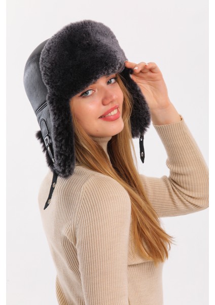 Ushanka Hakiki Deri Tokalı Kürklü Şapka