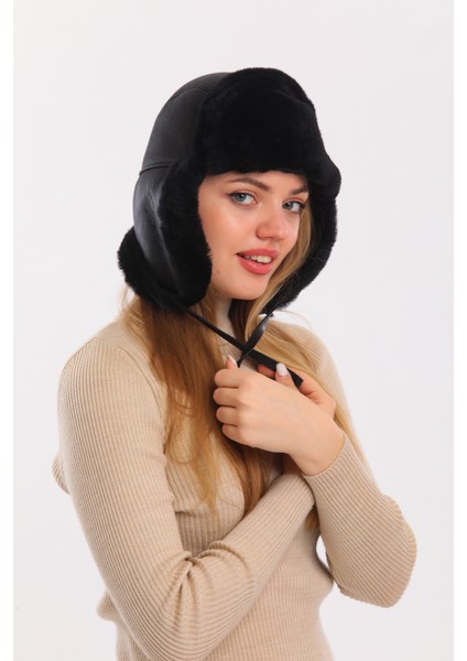 Ushanka Kürklü Hakiki Deri Şapka