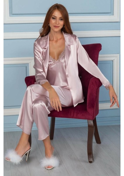 6'lı Kaplı Midi Gecelik Sabahlık Set 6965 Pudra fırsatları