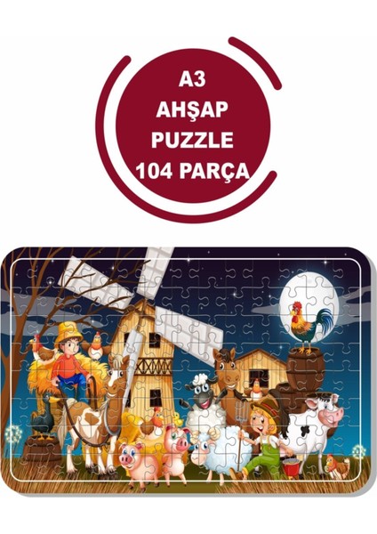 Sevimli Hayvanlar A3 104 Parça Ahşap Puzzle