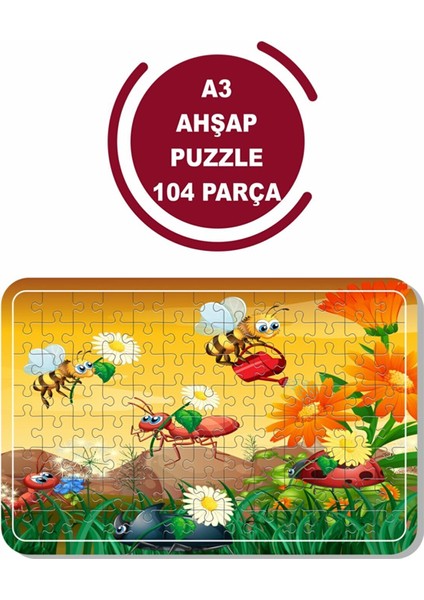 Sevimli Arılar ve Arkadaşları A3 104 Parça Ahşap Puzzle