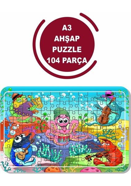 Deniz Canlıları ve Müzik A3 104 Parça Puzzle, Oyuncak, Yapboz