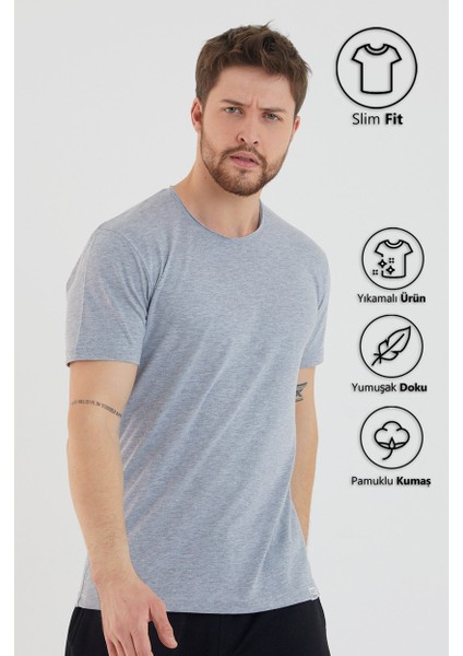 Basic Erkek Bisiklet Yaka Slim Fit Kısa Kollu T-Shirt