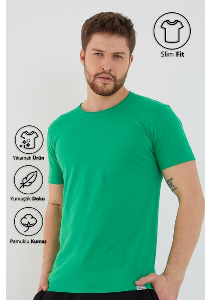 Basic Erkek Bisiklet Yaka Slim Fit Kısa Kollu T-Shirt