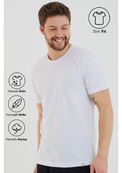 Basic Erkek Bisiklet Yaka Slim Fit Kısa Kollu T-Shirt indirimleri