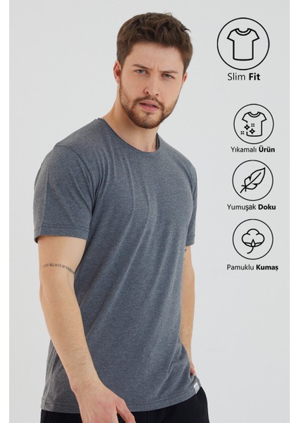 Basic Erkek Bisiklet Yaka Slim Fit Kısa Kollu T-Shirt