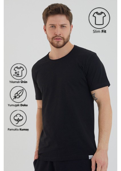 Basic Erkek Bisiklet Yaka Slim Fit Kısa Kollu T-Shirt