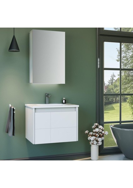 Likya 60 cm Mdf Mat Beyaz Banyo Dolabı Alt Modül ve Lavabo fiyatları