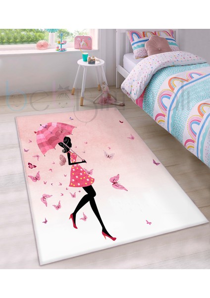 Sevimli Şemsiyeli Prenses Peri Desenli Çocuk Odası Halısı