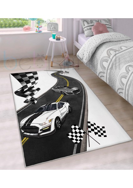Eğitici Yol Yarış Araba Desenli Çocuk Odası Halısı