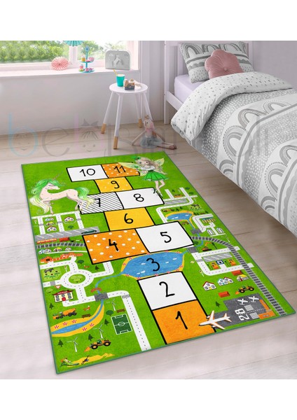 Eğitici Seksek Prenses Peri Unicorn Yol Araba Çiftlik Desenli Çocuk Odası Halısı