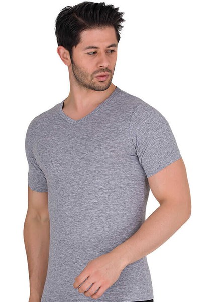 1027 Erkek 3'lü Likralı Süprem Kısa Kol V Yaka