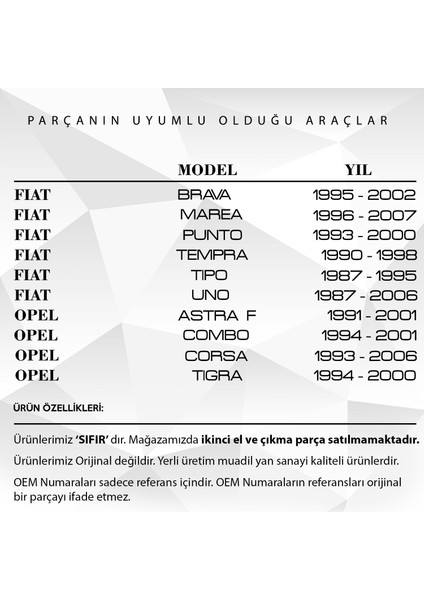 Vw, Fiat, Opel, Audi, Subaru Için Su Fıskiyesi Geri Dönüş Valfi modelleri