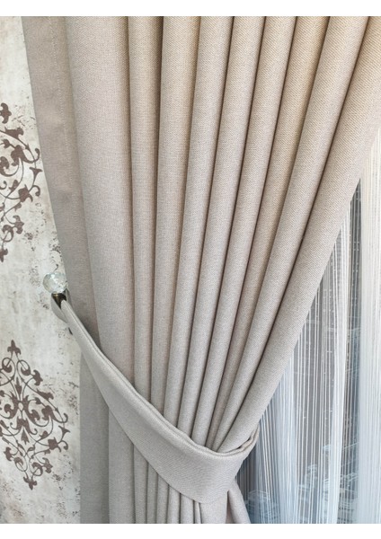 Lüks Bej Blackout Keten Karartma Pilesiz Fon Perde En 500. Boy 270.