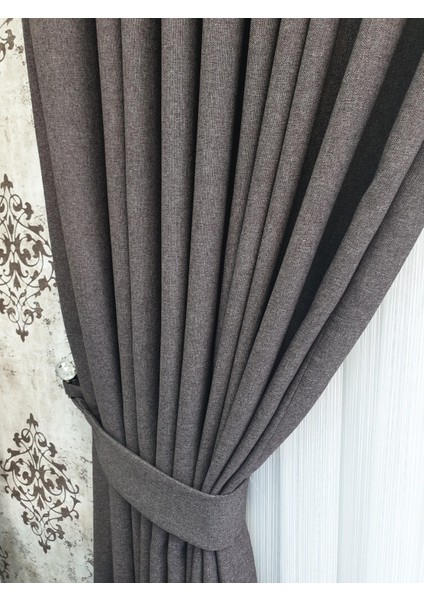 Lüks Koyu Kahverengi Blackout Keten Karartma Pilesiz Fon Perde En 500. Boy 270.