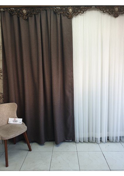 Lüks Koyu Kahverengi Blackout Keten Karartma Pilesiz Fon Perde En 500. Boy 270. indirimleri