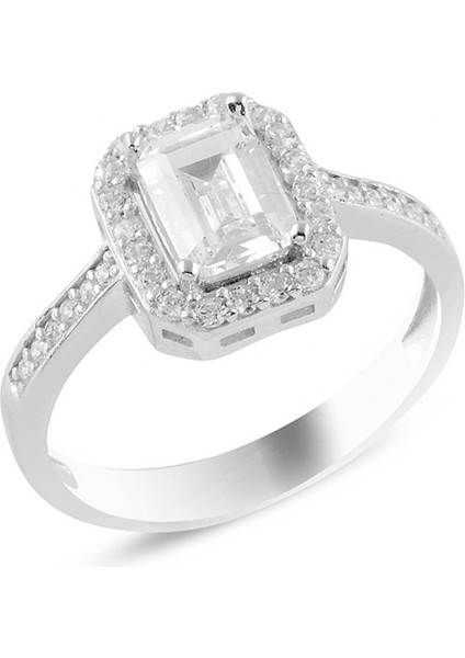 Gümüş Baget Yanları Taşlı Yüzük