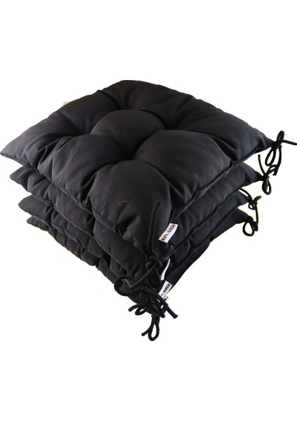 Siyah Duck Keten 4'lü Set Sandalye Minderi