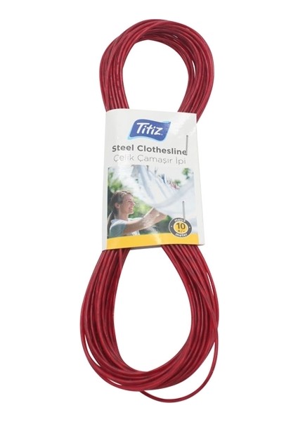 Tp-448 Çelik Çamaşır Ipi 10 Metre Kırmızı