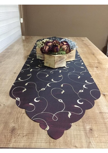 Sarmaşık Nakışlı Bordo Saten Runner 40*140 cm - 760 modelleri