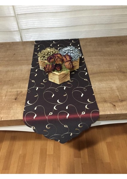 Sarmaşık Nakışlı Bordo Saten Runner 40*140 cm - 760 indirimleri