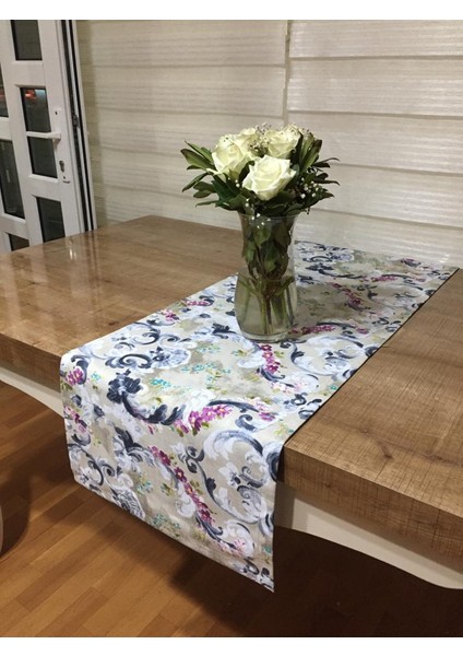 Menekşe Çiçek Baskılı Duck Kumaş Runner 40*140 cm - 761