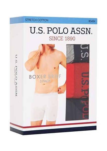 U.S. Polo Assn. Erkek Kırmızı - Gri Melanj - Lacivert 3'lü Uzun Paçalı Boxer 80454Y