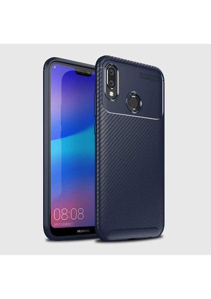 Huawei P20 Lite Kılıf Kamera Korumalı Karbon Desenli Slim Fit Leke Tutmaz Silikon Kapak
