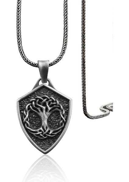 Yggdrasil Hayat Ağacı Gümüş Kalkan Kolye