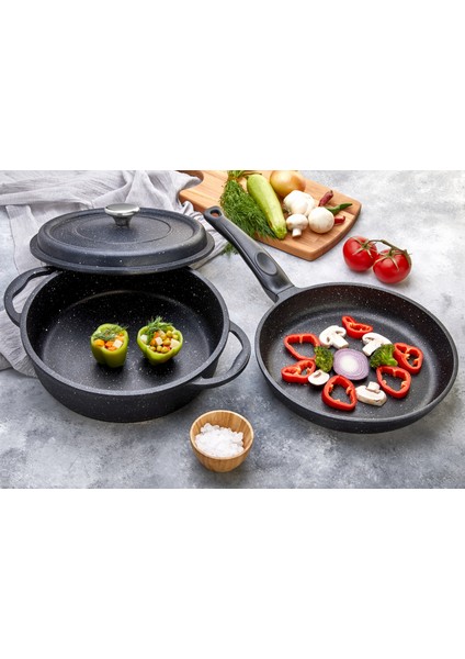 Focus Döküm 3 Parça Tencere Tava Set 26CM Tencere 26CM Tava Kapaklı