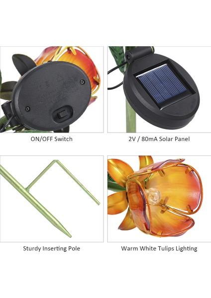 Güneş Enerjili LED Dekoratif Çim Lambası - Sarı (Yurt Dışından)