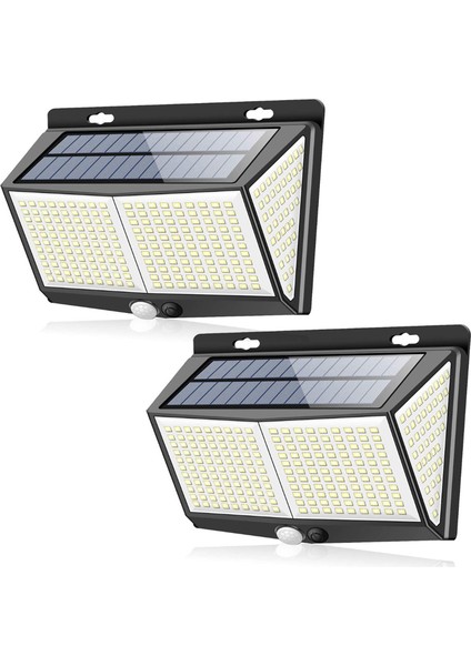 2 Adet 288 LED Güneş Enerjili Duvar Işığı - Siyah (Yurt Dışından)