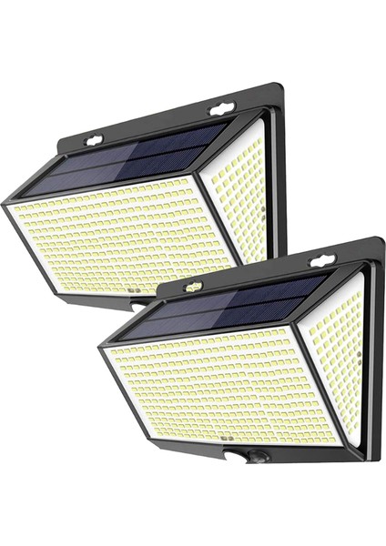 2 Adet 468 LED Güneş Enerjili Harekekt Sensörlü Duvar Işığı - Siyah (Yurt Dışından)