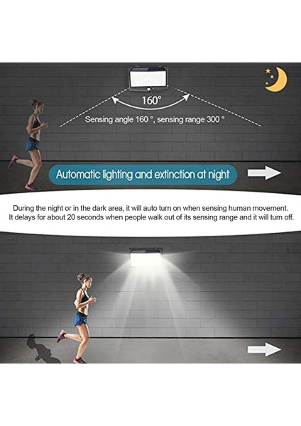 2 Adet 468 LED Güneş Enerjili Harekekt Sensörlü Duvar Işığı - Siyah (Yurt Dışından)